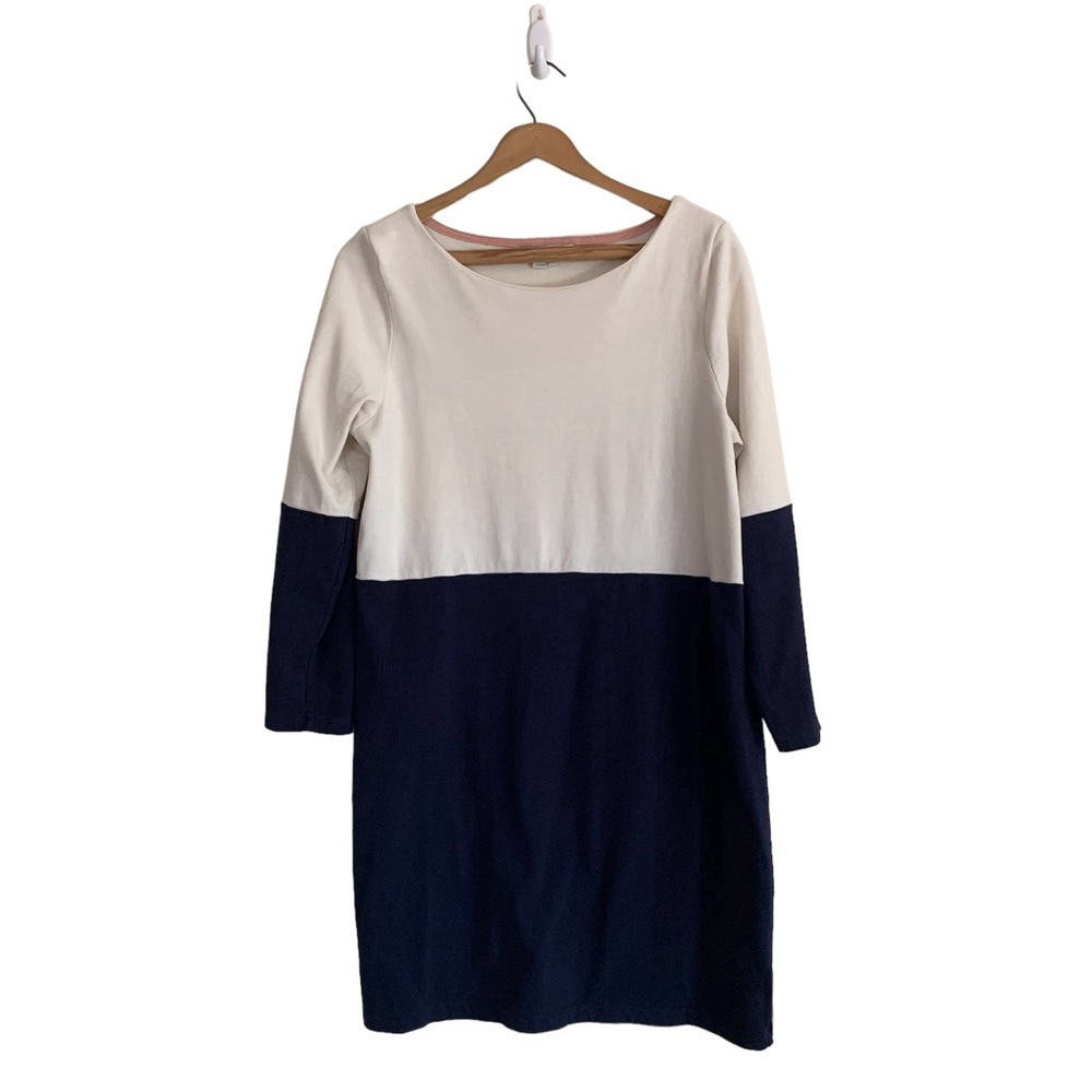 Boden Women’s Long Sleeve T-Shirt Shift Dress White & Navy US Size 10R FLAW
